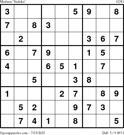 The grouppuzzles.com Medium Sudoku puzzle for Friday July 25, 2025