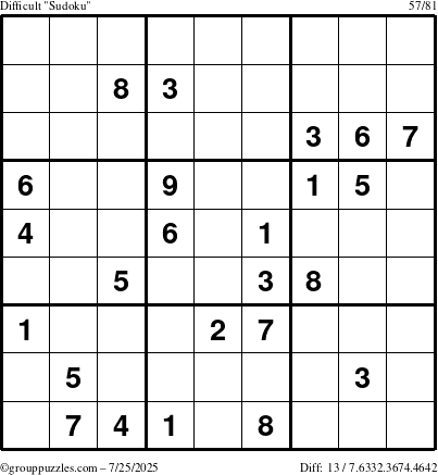 The grouppuzzles.com Difficult Sudoku puzzle for Friday July 25, 2025