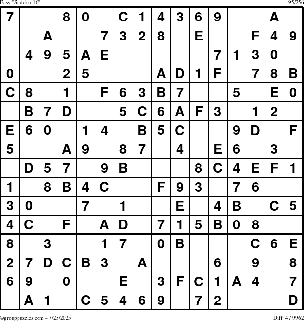 The grouppuzzles.com Easy Sudoku-16 puzzle for Friday July 25, 2025