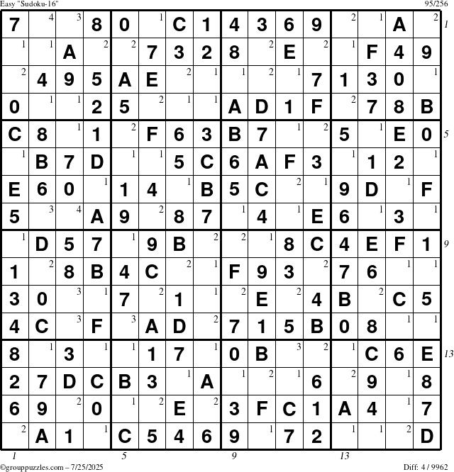 The grouppuzzles.com Easy Sudoku-16 puzzle for Friday July 25, 2025 with all 4 steps marked