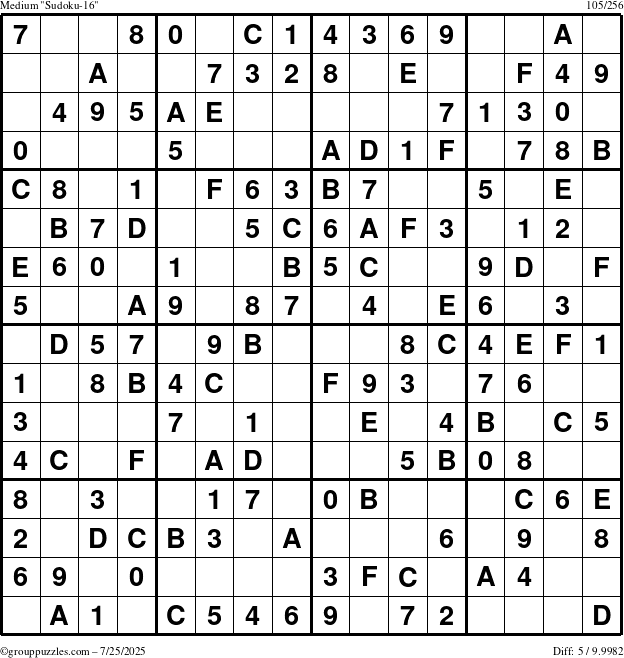 The grouppuzzles.com Medium Sudoku-16 puzzle for Friday July 25, 2025
