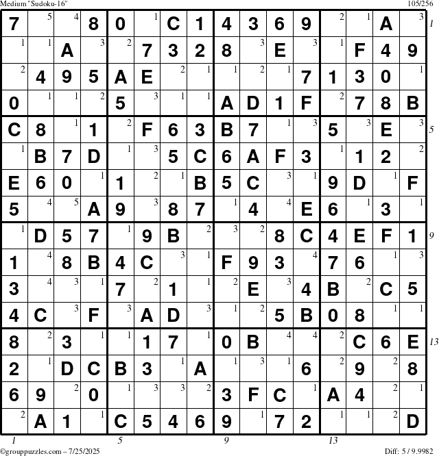 The grouppuzzles.com Medium Sudoku-16 puzzle for Friday July 25, 2025 with all 5 steps marked