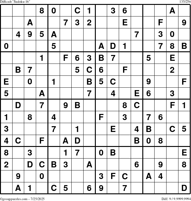 The grouppuzzles.com Difficult Sudoku-16 puzzle for Friday July 25, 2025