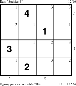 The grouppuzzles.com Easy Sudoku-4 puzzle for Sunday June 7, 2026 with all 3 steps marked