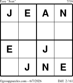 The grouppuzzles.com Easy Jean puzzle for Sunday June 7, 2026