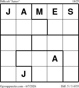 The grouppuzzles.com Difficult James puzzle for Sunday June 7, 2026