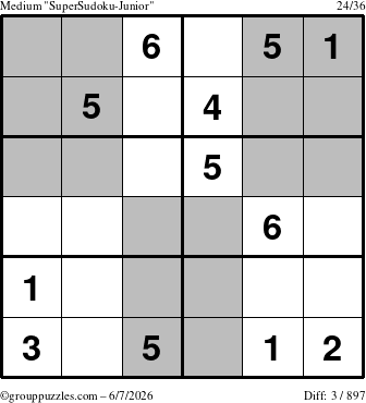 The grouppuzzles.com Medium SuperSudoku-Junior puzzle for Sunday June 7, 2026