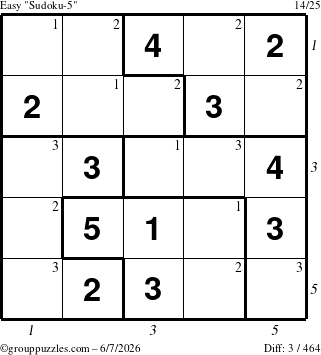 The grouppuzzles.com Easy Sudoku-5 puzzle for Sunday June 7, 2026 with all 3 steps marked