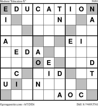 The grouppuzzles.com Medium Education-X puzzle for Sunday June 7, 2026