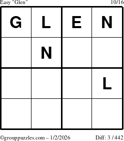 The grouppuzzles.com Easy Glen puzzle for Friday January 2, 2026