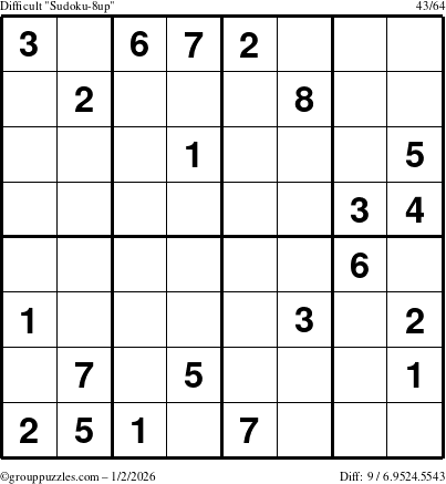 The grouppuzzles.com Difficult Sudoku-8up puzzle for Friday January 2, 2026