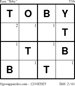 The grouppuzzles.com Easy Toby puzzle for Wednesday December 10, 2025 with the first 2 steps marked
