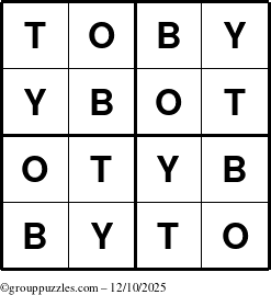 The grouppuzzles.com Answer grid for the Toby puzzle for Wednesday December 10, 2025