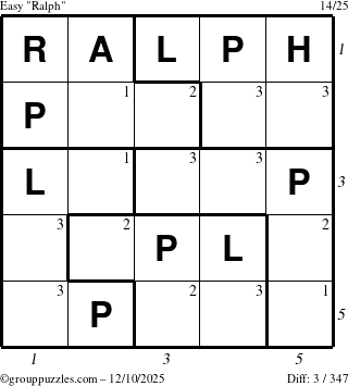 The grouppuzzles.com Easy Ralph puzzle for Wednesday December 10, 2025, suitable for printing, with all 3 steps marked