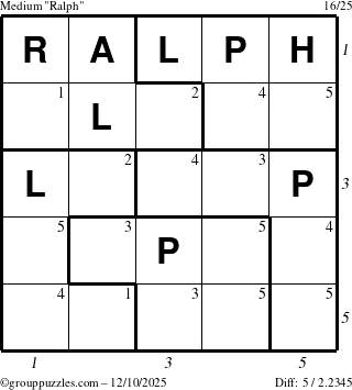 The grouppuzzles.com Medium Ralph puzzle for Wednesday December 10, 2025, suitable for printing, with all 5 steps marked