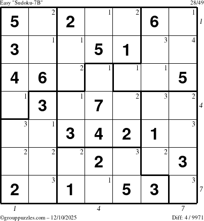 The grouppuzzles.com Easy Sudoku-7B puzzle for Wednesday December 10, 2025 with all 4 steps marked