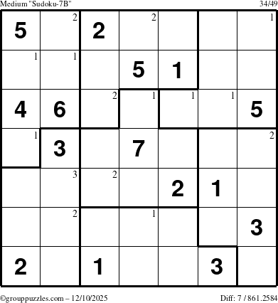 The grouppuzzles.com Medium Sudoku-7B puzzle for Wednesday December 10, 2025 with the first 3 steps marked