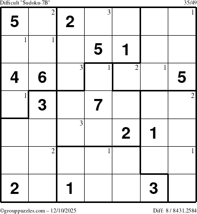 The grouppuzzles.com Difficult Sudoku-7B puzzle for Wednesday December 10, 2025 with the first 3 steps marked