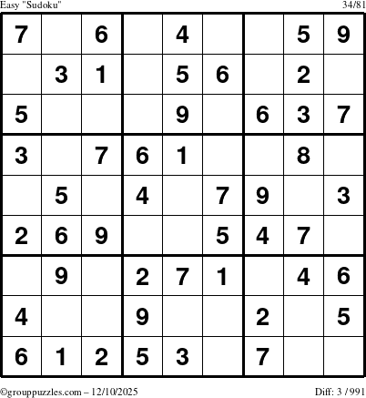 The grouppuzzles.com Easy Sudoku puzzle for Wednesday December 10, 2025