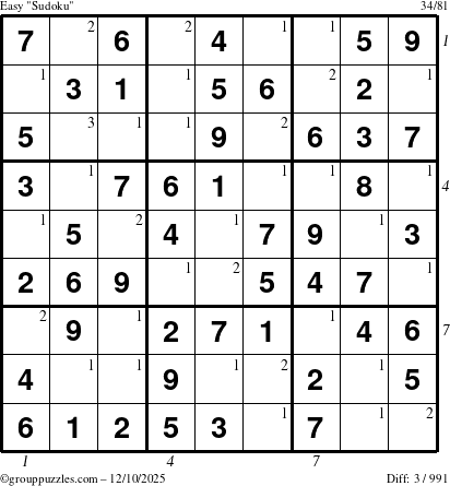 The grouppuzzles.com Easy Sudoku puzzle for Wednesday December 10, 2025 with all 3 steps marked