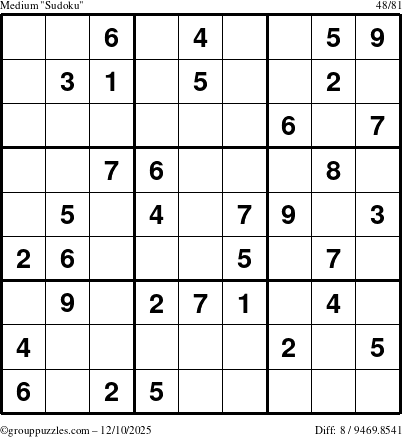 The grouppuzzles.com Medium Sudoku puzzle for Wednesday December 10, 2025