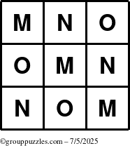 The grouppuzzles.com Answer grid for the TicTac-MNO puzzle for Saturday July 5, 2025