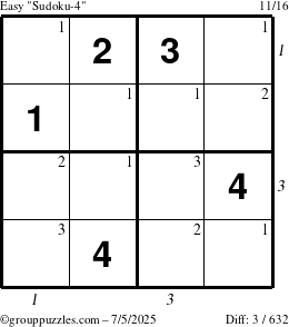 The grouppuzzles.com Easy Sudoku-4 puzzle for Saturday July 5, 2025 with all 3 steps marked