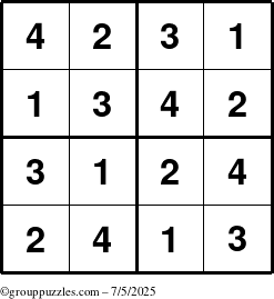 The grouppuzzles.com Answer grid for the Sudoku-4 puzzle for Saturday July 5, 2025