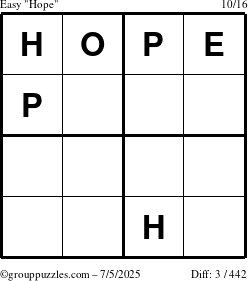The grouppuzzles.com Easy Hope puzzle for Saturday July 5, 2025