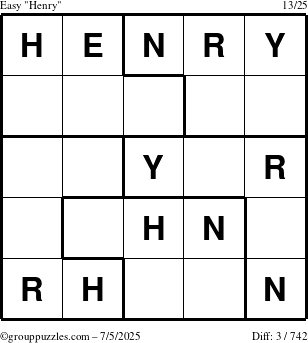 The grouppuzzles.com Easy Henry puzzle for Saturday July 5, 2025