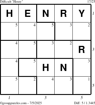 The grouppuzzles.com Difficult Henry puzzle for Saturday July 5, 2025 with all 5 steps marked