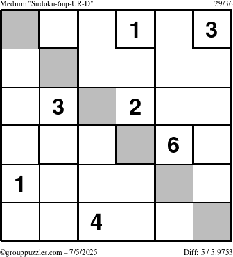 The grouppuzzles.com Medium Sudoku-6up-UR-D puzzle for Saturday July 5, 2025