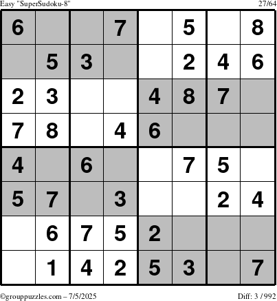 The grouppuzzles.com Easy SuperSudoku-8 puzzle for Saturday July 5, 2025