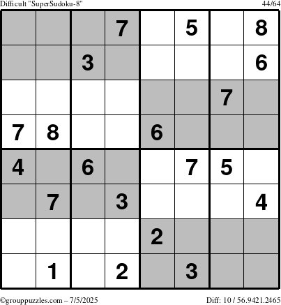 The grouppuzzles.com Difficult SuperSudoku-8 puzzle for Saturday July 5, 2025