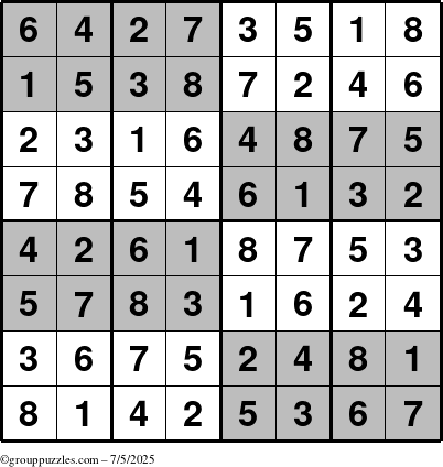 The grouppuzzles.com Answer grid for the SuperSudoku-8 puzzle for Saturday July 5, 2025