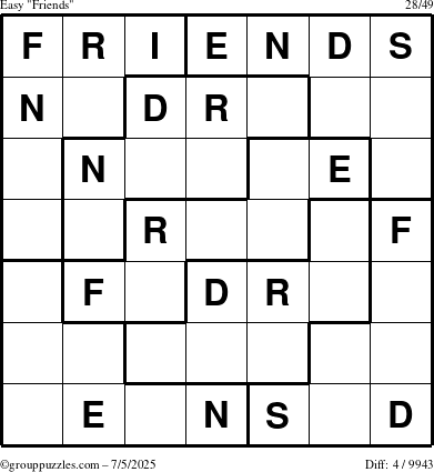 The grouppuzzles.com Easy Friends puzzle for Saturday July 5, 2025