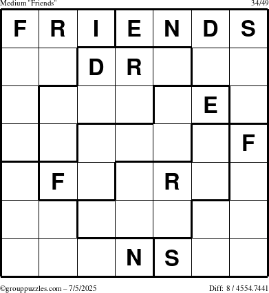 The grouppuzzles.com Medium Friends puzzle for Saturday July 5, 2025