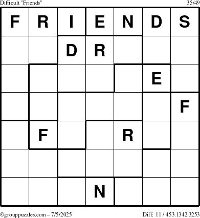The grouppuzzles.com Difficult Friends puzzle for Saturday July 5, 2025