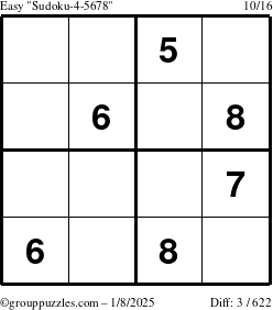 The grouppuzzles.com Easy Sudoku-4-5678 puzzle for Wednesday January 8, 2025