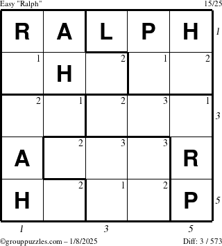 The grouppuzzles.com Easy Ralph puzzle for Wednesday January 8, 2025 with all 3 steps marked