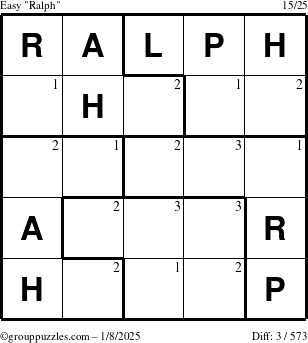 The grouppuzzles.com Easy Ralph puzzle for Wednesday January 8, 2025 with the first 3 steps marked