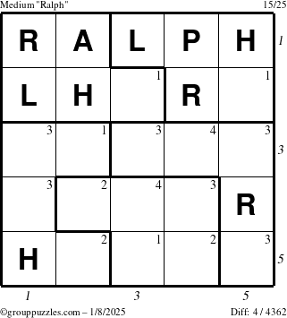 The grouppuzzles.com Medium Ralph puzzle for Wednesday January 8, 2025 with all 4 steps marked