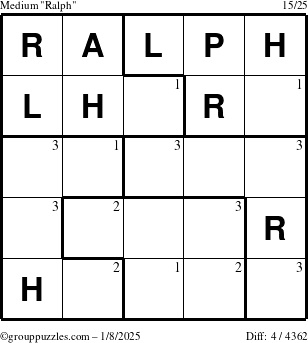 The grouppuzzles.com Medium Ralph puzzle for Wednesday January 8, 2025 with the first 3 steps marked