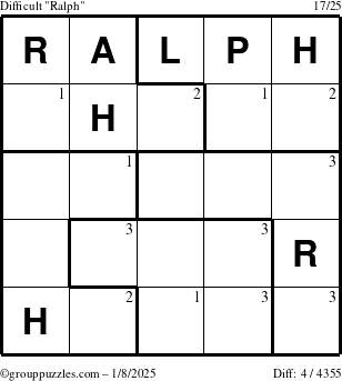 The grouppuzzles.com Difficult Ralph puzzle for Wednesday January 8, 2025 with the first 3 steps marked