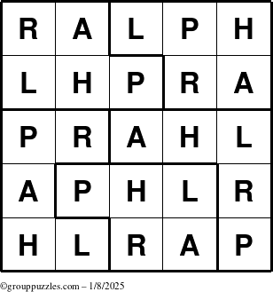 The grouppuzzles.com Answer grid for the Ralph puzzle for Wednesday January 8, 2025