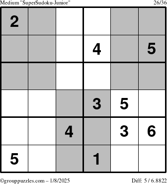 The grouppuzzles.com Medium SuperSudoku-Junior puzzle for Wednesday January 8, 2025