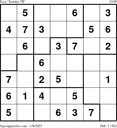 The grouppuzzles.com Easy Sudoku-7B puzzle for Wednesday January 8, 2025