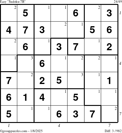 The grouppuzzles.com Easy Sudoku-7B puzzle for Wednesday January 8, 2025 with all 3 steps marked