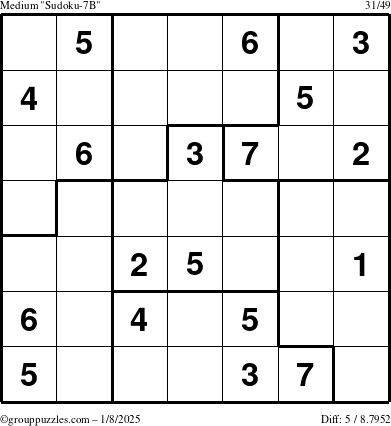 The grouppuzzles.com Medium Sudoku-7B puzzle for Wednesday January 8, 2025