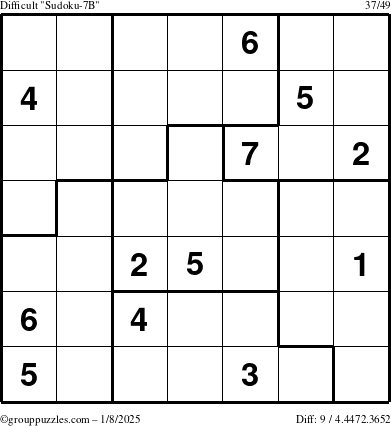 The grouppuzzles.com Difficult Sudoku-7B puzzle for Wednesday January 8, 2025